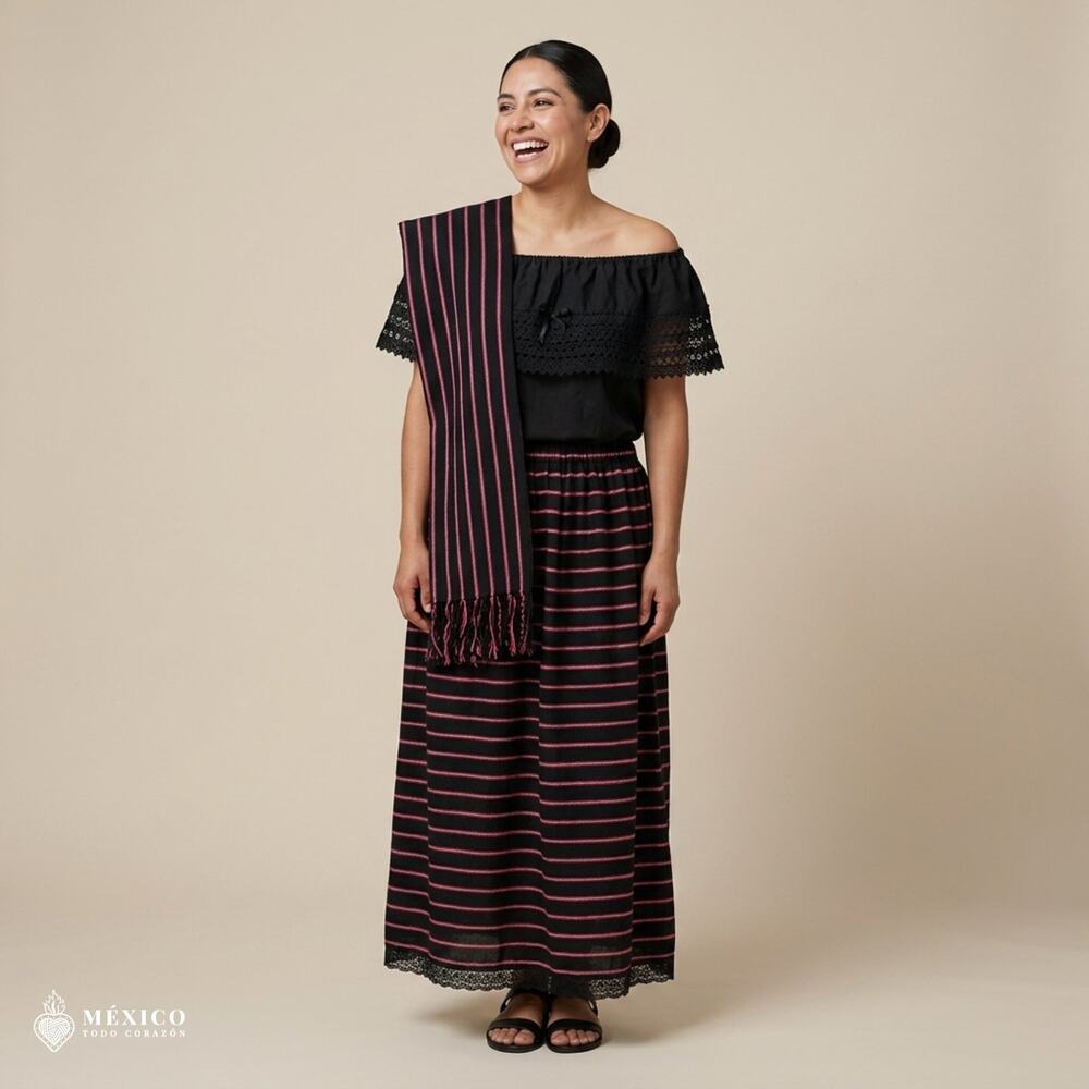 Traditional Mexican Cambaya Dress Set – Handmade Three-Pieces